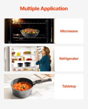 Каструля VEVOR з кришкою (індукційна, антипригарна, чорна, зі знімною ручкою) для кухні кемпера/автобудинку