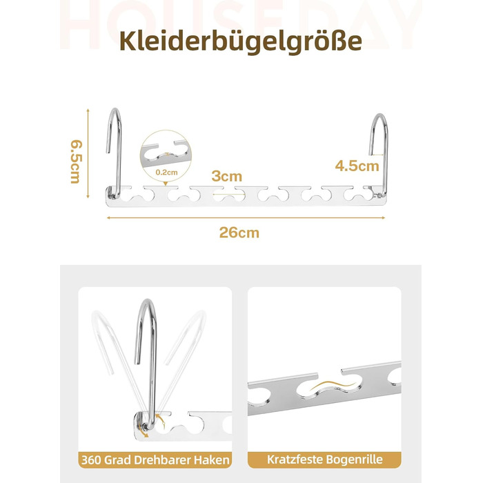 Набір з 4 металевих вішалок HOUSE DAY: економія місця, неслизьке покриття, для шафи, організація простору, ідеально як подарунок