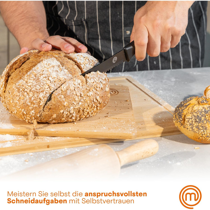 MasterChef 5-Piece Knife Block Set - Stainless Steel Chef's, Santoku, Bread, Utility & Vegetable Knives with Soft-Touch Grips