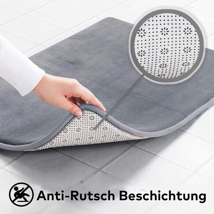 Килимок для ванної кімнати Wolke sieben з ефектом пам'яті (Memory Foam), протиковзкий та гігроскопічний, сірий, 43 x 61 см