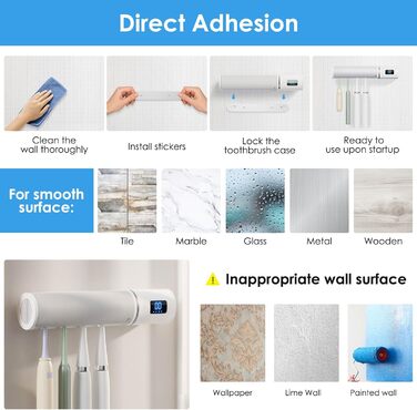 Wall-mounted toothbrush holder, electric toothbrush holder, single cleaner for bathrooms, with automatic inductive opening/closing, clean, dry, for home, travel (4 compartments)