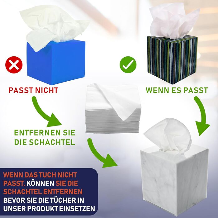 Acrylic tissue holder, transparent tissue box for cosmetic tissues, napkins, and lint-free cloths. Perfect for bathrooms, desks, workspaces, and vanity tables (Square, Marble)