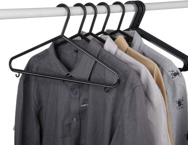 ilauke Standard Clothes Hangers Set, 50 Pieces Black Plastic Clothes Hangers, Multi-Purpose Skirt Hangers Space-Saving Clothes Hangers for Drying and Wet Laundry for Clothing Suits, Jackets, Trousers, 37CM