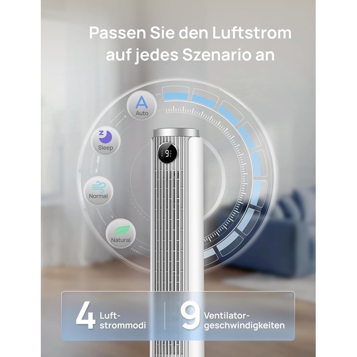 Вентилятор підлоговий DREO Smart 102-114 см з пультом, тихий DC-мотор, 9 режимів, 4 режими роботи, 90° осциляція, таймер 12 год для дому та офісу, білий