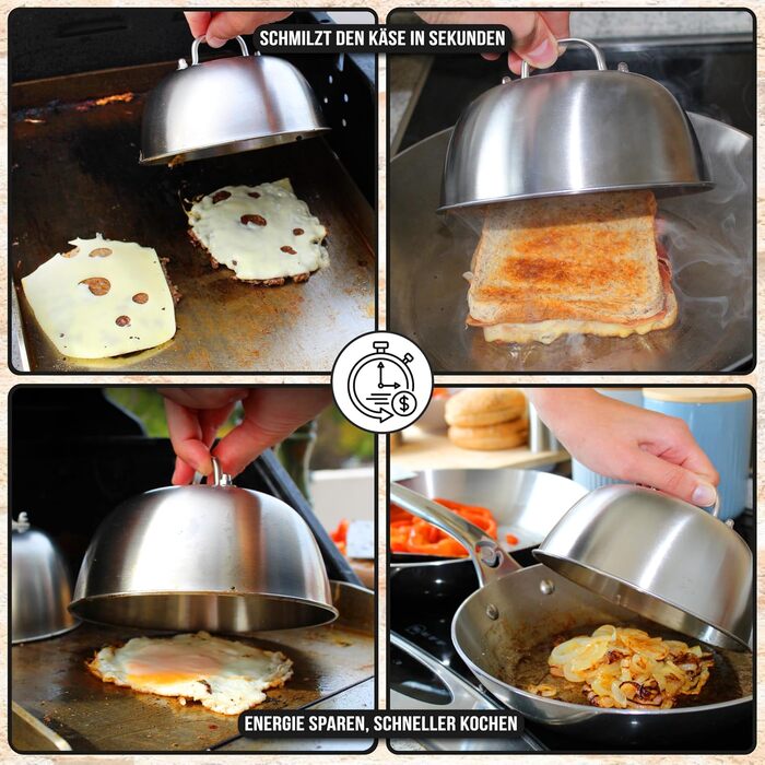 Набір для приготування Smash Burger: прес для гамбургерів, дзвоник та шпатель з нержавіючої сталі 304. Гарантія 10 років. Для контакту з харчовими продуктами.