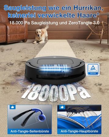 Робот-пилосос ECOVACS DEEBOT T80 Omni з функцією миття підлоги, 18000 Па, OZMO Roller, автоматичне миття моп, ZeroTangle 3.0, миття гарячою водою 40-75°C, чорний