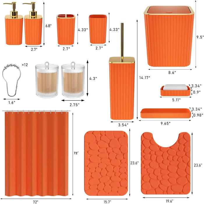 Набір аксесуарів для ванної кімнати – 10 предметів, зелений колір, WC-щітка, смітник, золоті акценти