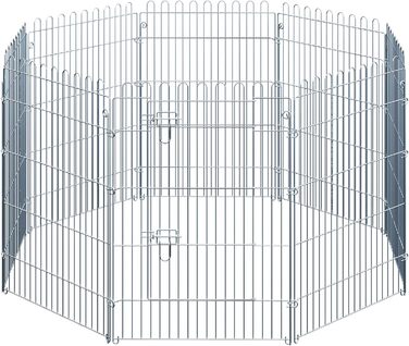 PawHut Вольєр для цуценят/собак, 8 панелей, 63B x 91H см, срібний, для собак, котів, цуценят, вольєр для собак на вулицю