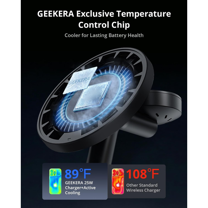 GEEKERA 25W Бездротова зарядка 4-в-1 MagSafe: для iPhone 17/16/15/14/13/12, Apple Watch (11-2), AirPods + Кабель + Блок живлення 45W (Чорний)