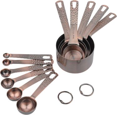 Copper Measuring Cups and Spoons Set, Stainless Steel Measuring Cups and Spoons Set for Baking and Kitchen, Cute Metal Measuring Cups and Spoons with Leveler and 1/8 Cup