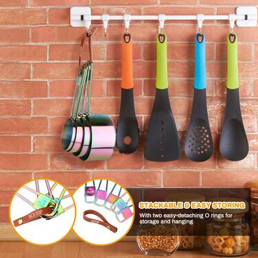 Intsun Measuring Spoon and Cup Set, Stackable Stainless Steel Measuring Cups and Spoons, Multicolor, with Engraved Measurements and Highly Polished Measuring Cup Set for Cooking, Mixing, and Baking