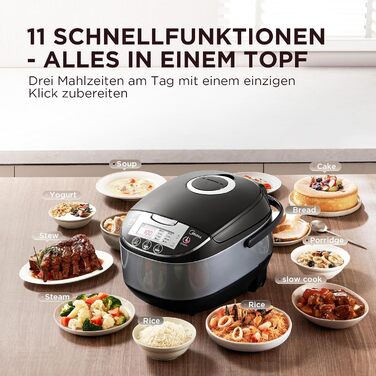 Midea Rice Cooker, Multi-cooker with 11 programs, 1.8L Rice Cooker for up to 10 people, Slow Cooker with Steamer, Premium Inner Pot, Keep Warm Function, Timer, 5L 6-Phase Technology