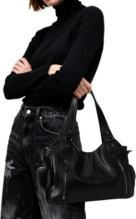 Сумка жіноча GSenhui вінтажна міська велика шопер з PU-шкіри, чорна, для подорожей, стиль панк