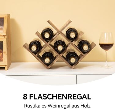 KIRIGEN Wooden 8-Bottle Wine Rack, 3-Tier Wooden Wine Display Rack, Stand and Countertop Wine Storage Rack, Bottle Holder & Glass Shelf for Cabinet. Yellow-Brown
