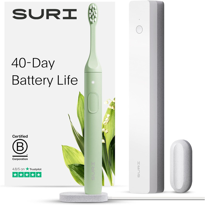 Електрична зубна щітка SURI — преміум якість, акумулятор 40+ днів, USB-C зарядка, UV-стерилізатор, сертифікат B Corp