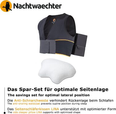 Night Watcher Sleep Vest & Side Sleeper Pillow LINA - Anti-Snoring Set for Healthy Sleep (L/XL)