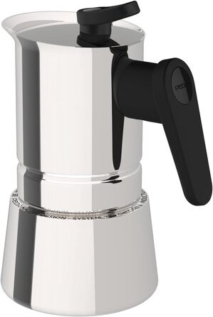 Steelmoka, Patented Moka Espresso Machine for Cooktops including Induction, 2-Cup Capacity, Silver Color, Stainless Steel Coffee Maker, Dimensions 12 x 9 x 15.5 cm