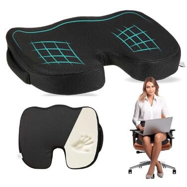 Подушка для попереку MAZZINI з Memory Foam - ергономічна підтримка спини для офісного крісла та авто, антиковзка, знімний чохол, при болях у попереку, для правильної постави