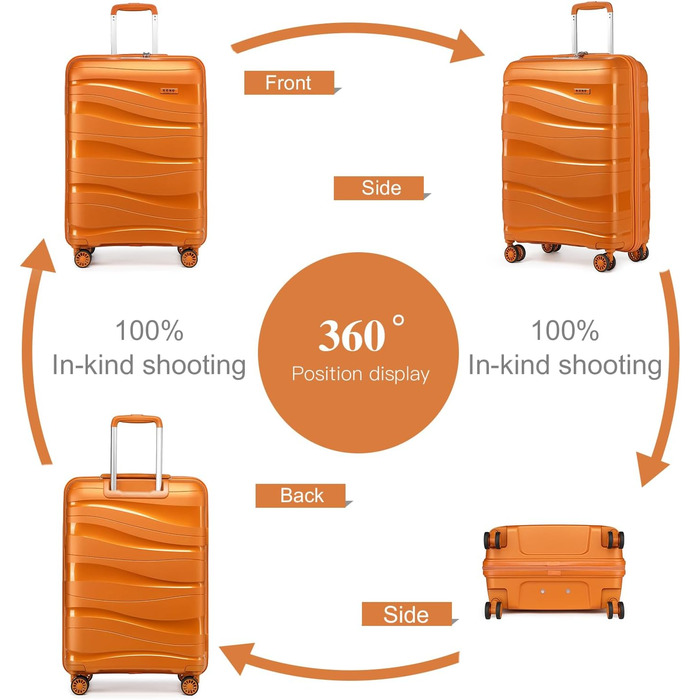 Чемодан-валіза KONO 55 см: легкий, з жорстким корпусом, TSA-замок, 4 колеса (2 шт. чорний, 2 шт. оранжевий)