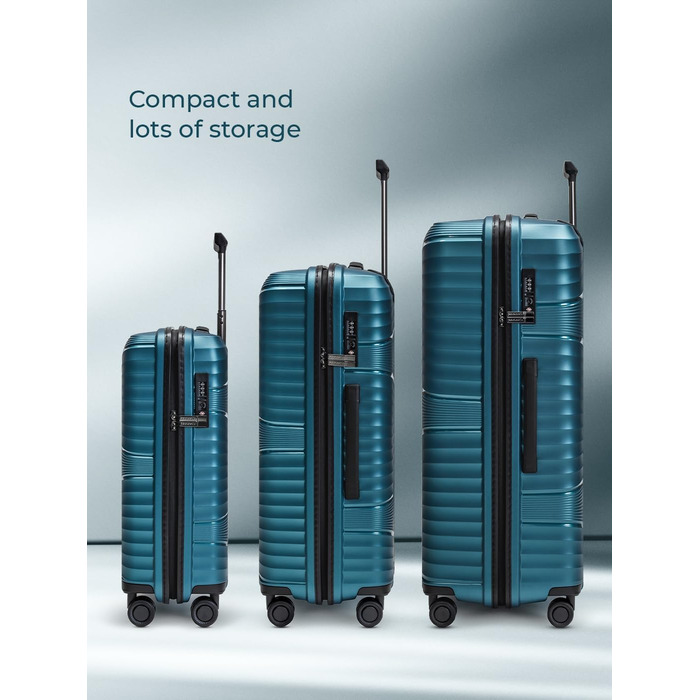 Набір валіз з жорстким корпусом 3 шт. | Turquoise Metallic Collection 02 | Міцний поліпропілен, 4 колеса, TSA-замок