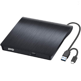 Зовнішній CD/DVD привід BEVA USB 3.0 Type-C, портативний DVD-записувач та зчитувач (DVD/CD-RW), Plug and Play для ноутбука та ПК (Windows, macOS, Linux)