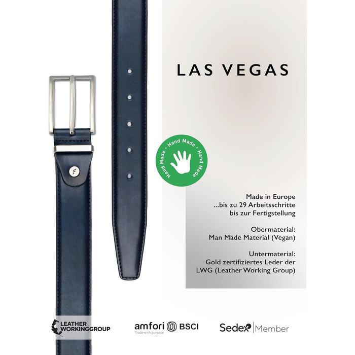 Чоловічий шкіряний ремінь FENIX LAS VEGAS з пряжкою, регульований, колір Midnight Blue (темно-синій), розмір 85