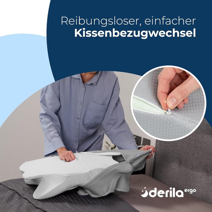 Подушка Derila Ergo Kopf Memory Foam для сну на боці, спині та животі (1 шт) з термотканиною 54x36x12 см