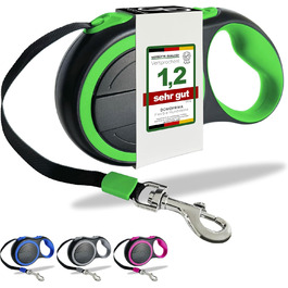 Рулетка для собак DOMOPRIMA, 3 розміри (S, M, L), 4 кольори (сірий, блакитний, зелений, рожевий) з відбиваючим ремінком. Зелена рулетка, розмір L