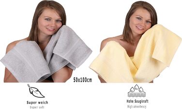 Betz 10-Piece Towel Set Gold Color Beige & Silver Gray, Quality 600 g/m², 2 Shower Towels 70 x 140 cm, 4 Hand Towels 50 x 100 cm, and 4 Washcloths 30 x 30 cm