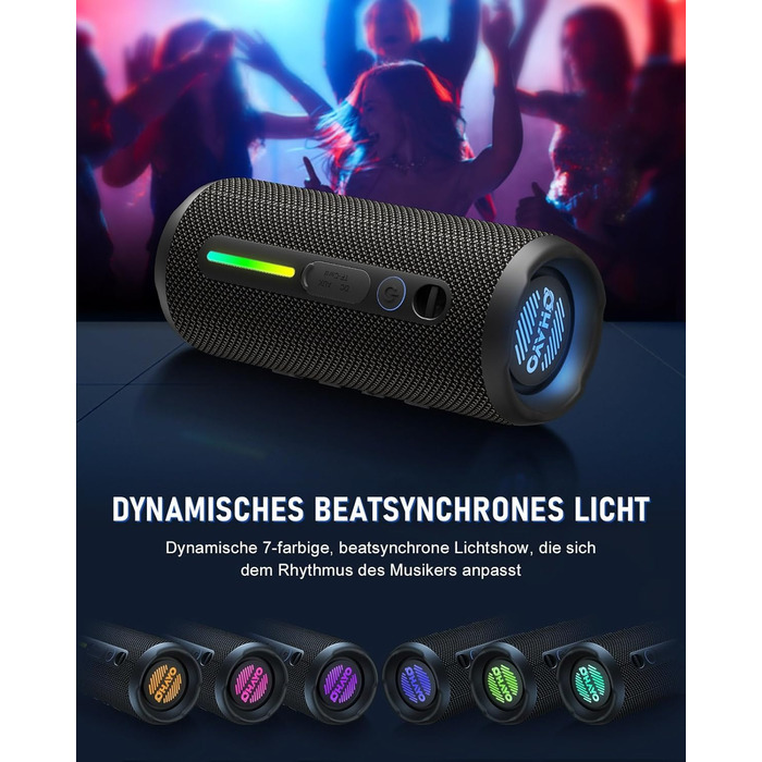 Портативна Bluetooth колонка OHAYO 24W з RGB підсвіткою, Bass Boost, 30 годин роботи, IPX7, підтримкою дзвінків та водонепроникністю для відпочинку на природі, вечірок, пляжу, саду (чорна)