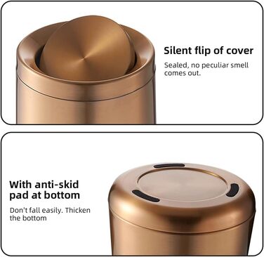 Сміттєвий кошик з гойдальним кришкою 10 л, матовий нержавіюча сталь, колір rose gold (рожеве золото) для ванної кімнати, вітальні та готелів