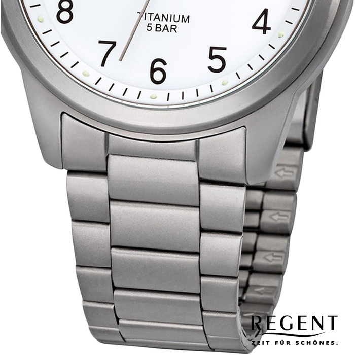Чоловічий годинник REGENT з титановим браслетом та корпусом 36 мм, кварцовий, арабські цифри, дата (білий)