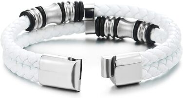 Чоловічий браслет COOLSTEELANDBEYOND з плетеного шкіряного ремінця та нержавіючою сталевою застібкою, білий (ZK-Lederfarbe: Weiß-03)