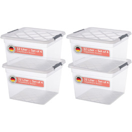 Blumtal Storage Box with Lid 32L Made of Plastic - Storage Boxes 36.5x36x26.5 cm - Storage Boxes Made of 100% New Material with Locking Clips - Storage Boxes with Lid Set of 4