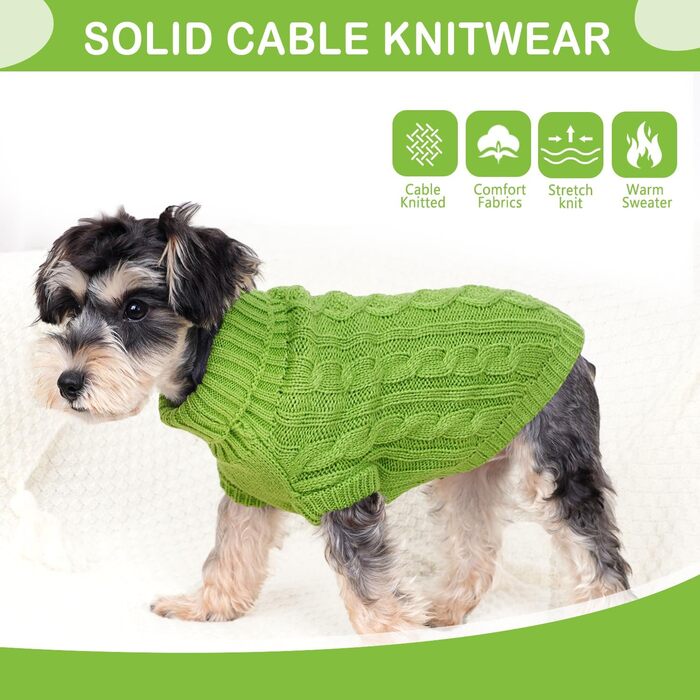 Dog sweater, dog clothing for small dogs, knitted, warm, turtleneck, puppy clothing, for small dogs, for autumn and winter, cat clothing (green, L)