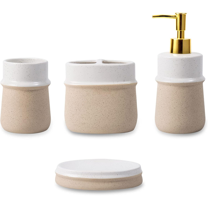 Набір аксесуарів для ванної кімнати в стилі фермерського дому, 4 шт., кераміка, подарунковий комплект, включає: стакан для зубної щітки, дозатор мила, мильниця, стакан, бежевий