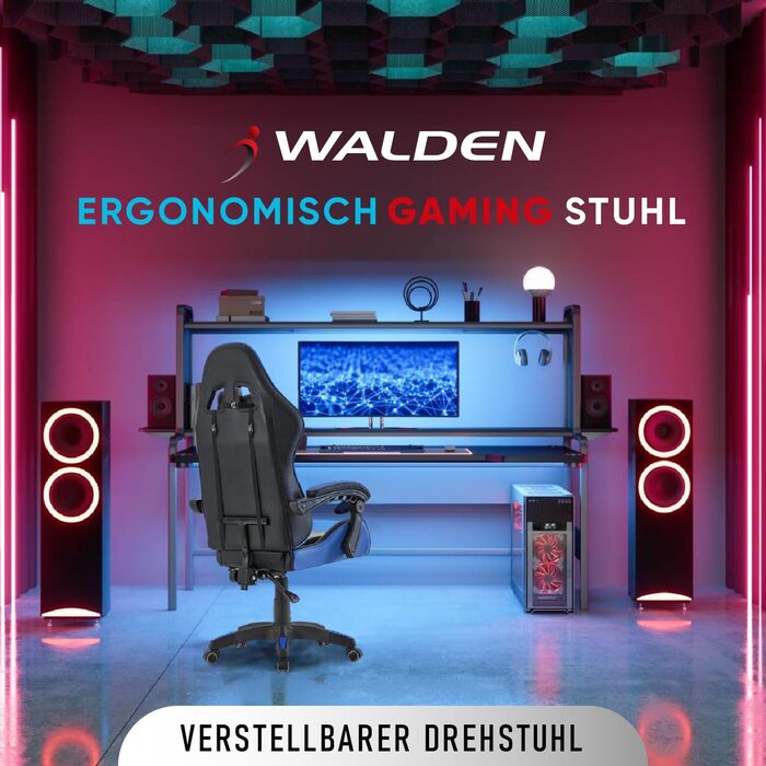 Геймерське крісло Walden Ergonomic для офісу та комп'ютера, зелене/синє, з регульованою спинкою та висотою