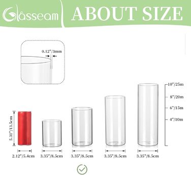 Скляна циліндрична ваза Glasseam, прозора, 10x8,5 см, сучасна міні-ваза для квітів і декору столу, підсвічник, для вітальні та весільного оформлення, набір 6 шт. (15 см)