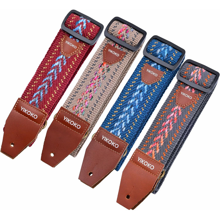 Гітарний ремінь 5,1 см з бавовни з шкіряними кінцями для бас-гітари, електрогітари та акустичної гітари, синій