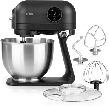 N8WERK Kitchen Machine in the Midnight Edition | Whisk, dough hook, and beaters | Splash guard with filling opening | 5 L stainless steel bowl | 6 speed settings | 1200 watts | digital display
