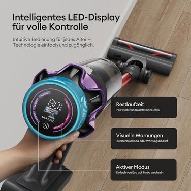 Бездротовий акумуляторний пилосос Ultenic 55000Pa/600W, 80хв, 1.6л, з Multi-Циклон фільтрацією, сенсорним екраном, антизаплутана щітка, док-станція, для шерсті тварин/килимів/твердих підлог, червоний