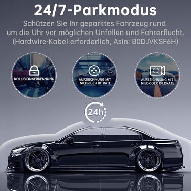 Автомобільний відеореєстратор Dashcam Dual 2.5K + 1080P з WiFi, 32GB SD-картою, ширококутним об'єктивом 170°, нічним баченням та датчиком удару G-сенсором, чорний