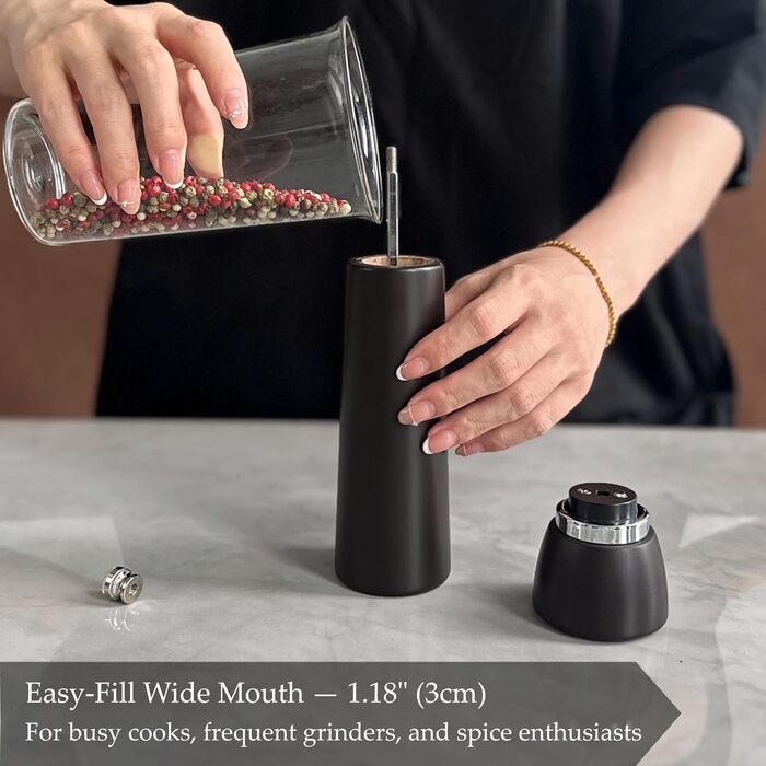 Набір з двох мельниць для солі та перцю з акації з регульованим керамічним жорном – 21 см