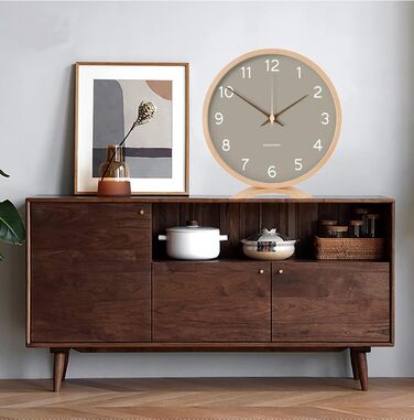 Maxspace Table Clock Analog, 21cm Wood Battery-Powered, Silent (No Ticking) for Bedroom Office Living Room Decor Modern