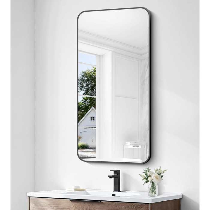 Дзеркало для ванної кімнати BONEWEI, 61 x 121.9 см, чорне прямокутне з рамою, для ванної, спальні, вітальні, монтаж на стіну