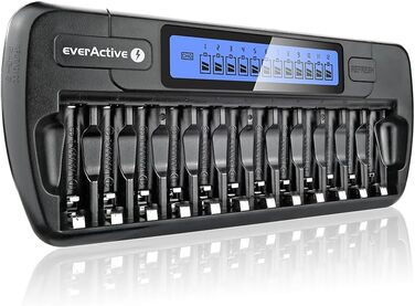 Зарядний пристрій everActive для 12 акумуляторів AAA/AA, швидка зарядка (4 години), LCD дисплей, режим оновлення, адаптер для автомобіля, модель NC-1200