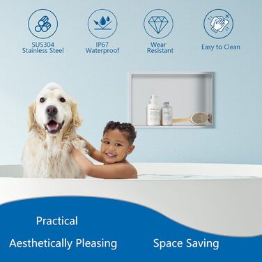 Neodrain Corner Shower Shelf Stainless Steel Shower Shelf Single Shelf Storage for Bathroom 45 x 30 cm, Brushed