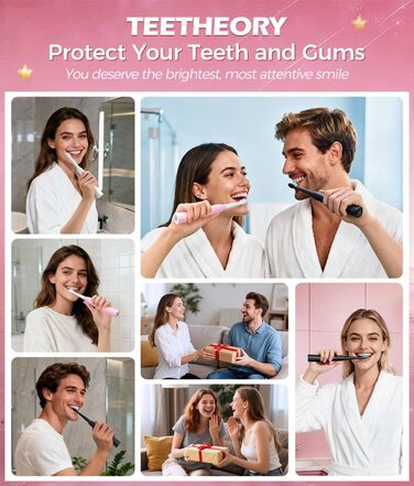 Звукова зубна щітка Schallzahnbürste для дорослих, 8 насадок, 40 000 VPM, 5 режимів, до 30 днів роботи, швидка зарядка, водонепроникна IPX7 (Рожева)