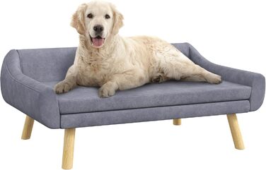 PawHut Софа для собак з м'яким подушками, лежанка для тварин з дерев'яним каркасом, знімний та пральний чохол, для середніх та великих собак (сіра)