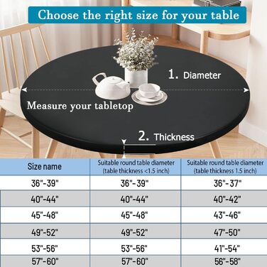 Rinpon Double Fitted PU Round Tablecloth, Anti-Tear Wipeable Elastic, Soft-Touch, Waterproof, Oil-Resistant (Black, 45